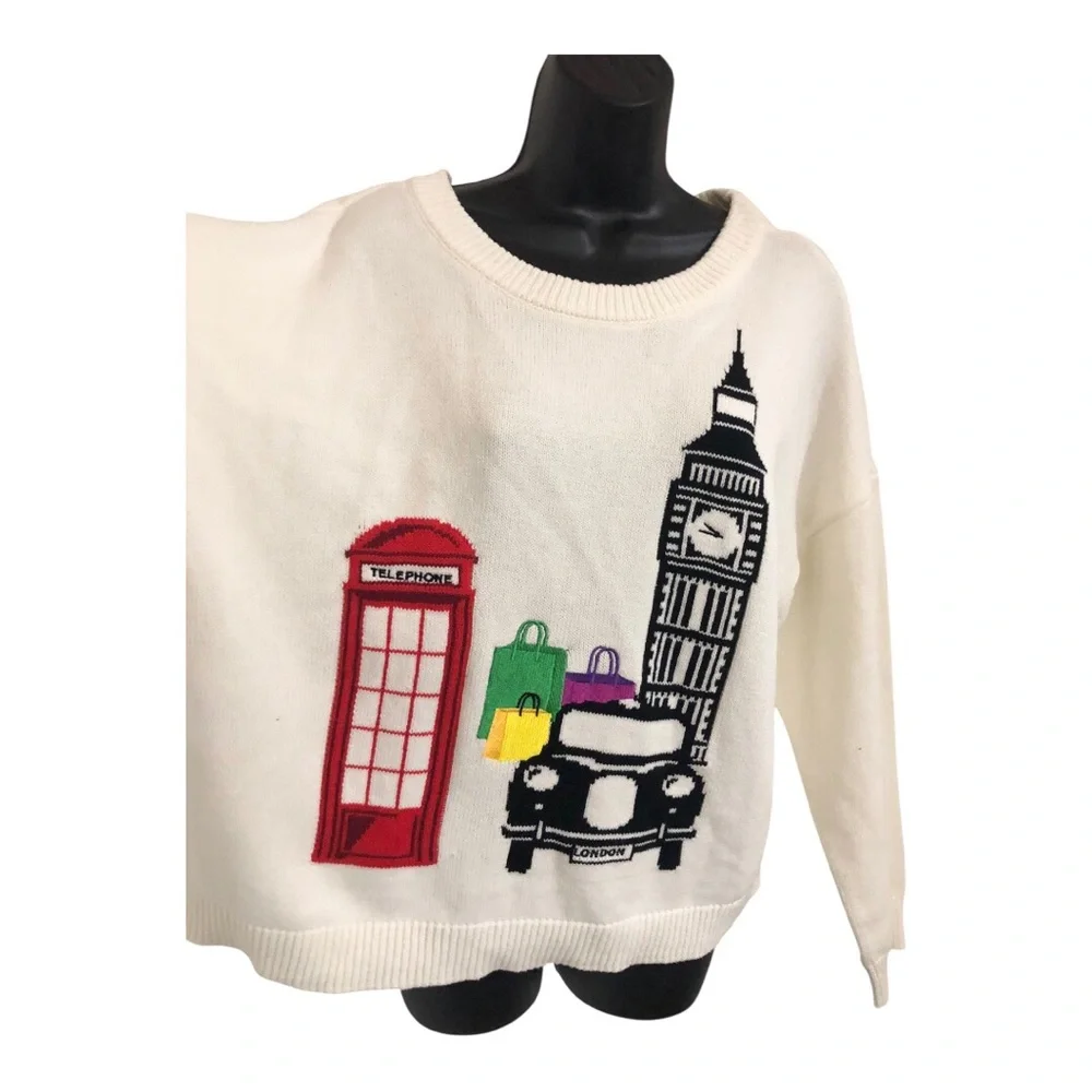 Offwhite London cityscape London Taxi Big Ben Red phone‎ booth printed sweater